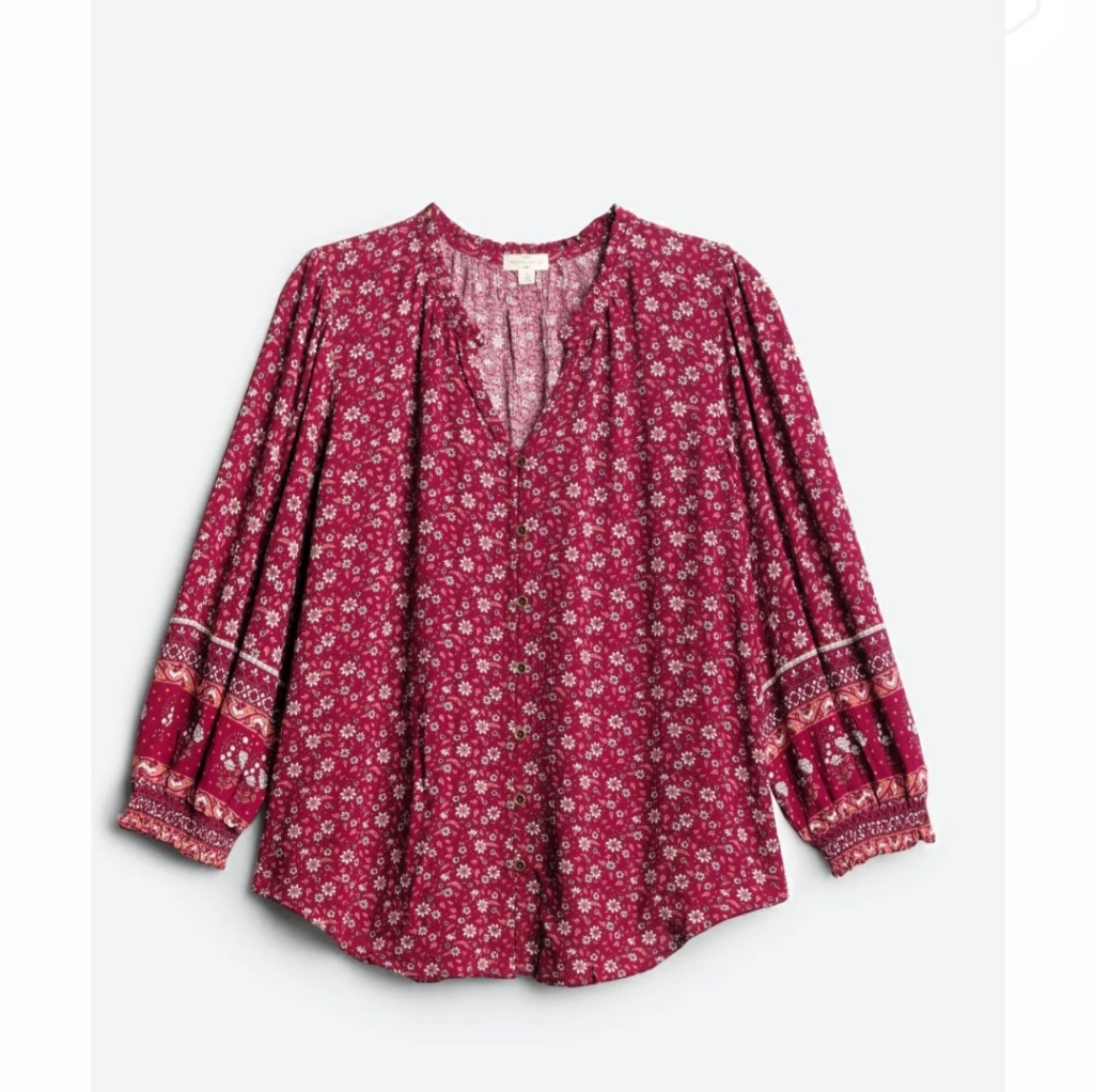 Floral Burgundy Blouse, M, Like New